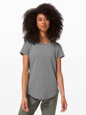 Lululemon Love Crew Short Sleeve Tee Striped Black White 4 Cotton Pima Soft